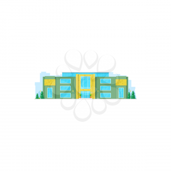 School building flat icon, college house, high education vector isolated university or academy campus. Schoolhouse or preschool hall front exterior, high school building