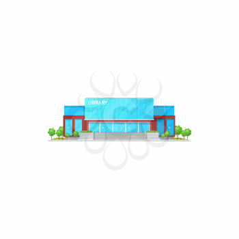 Athenaeum or atheneum public library buildings isolated icon, cartoon design. Vector facade of modern library house architecture, museum of books storage with reading room. Stairs and entrance door