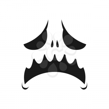 Sad monster face vector icon, scary or evil emoji with unhappy creepy eyes and yelling open mouth. Ghost, jack lantern Halloween pumpkin emotion, isolated monochrome character face