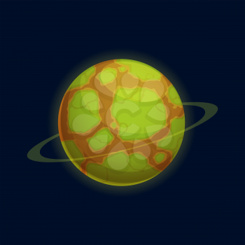 Martians world, fantastic mystery globe of green surface and brown rocky soil isolated cartoon icon. Vector gui or ui games design element, habitable mysterious exoplanet in imaginary solar system