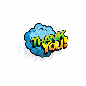 Thank you half tone chat bubble isolated cloud label, flat cartoon. Vector polite answer or gratitude message, communication pop art halftone speech bubble. Thank you expression balloon, burst effect