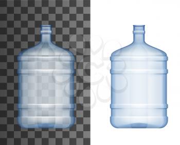Water cooler bottle 3d realistic mockup template. Vector isolated blank plastic water cooler or dispenser reusable bottle with bottleneck, package mock up for branding
