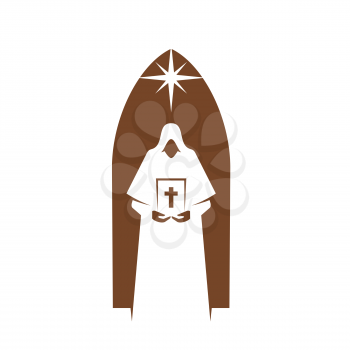 Christianity religion icon of priest with Bible, vector religious emblem. Christian church, Catholicism or Orthodox and evangelic religion sign of worship sign of Bethlehem star