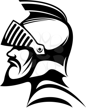 Medieval knight in protective helmet isolated side view profile. Vector male warrior in helmet