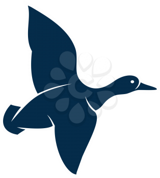Duck or wild goose isolated flying bird silhouette. Vector fowl in flight, waterfowl duckling