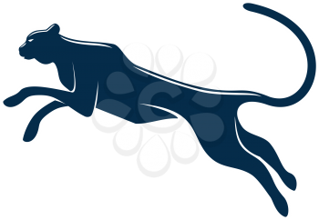 Wild black panther isolated puma or cougar. Vector running or jumping leopard silhouette