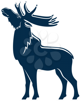 Big moose with antlers isolated full length silhouette. Vector wild elk, forest deer