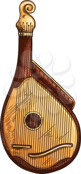 Ukrainian bandura isolated musical instrument. Vector plucked string, folk music tool