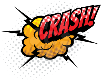 Comic book sound blast, Crash explosion cloud bubble, cartoon halftone icon. Vector Crash sound blast, pop art burst bang cloud with lightning