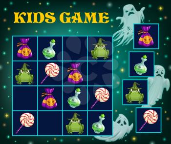 Sudoku game, Halloween puzzle and kid logic play with cartoon monsters. Halloween holiday cartoon Sudoku game, children easy IQ education and brain activity quiz or jigsaw rebus background