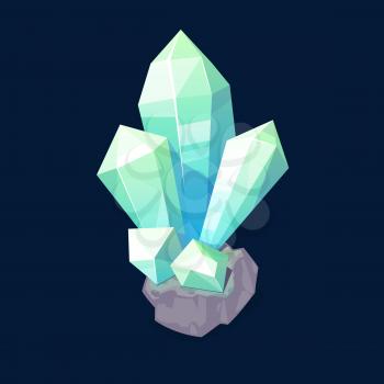 Blue crystal gem, jewel rock mineral stone. isolated natural green turquoise gemstone opal, emerald or quartz glass, jewelry and geology magic crystal, computer game item, Cartoon vector object