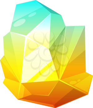 Color magic crystal ui game treasure element isolated mineral crystal. Vector amethyst, topaz, orange yellow green quartz gemstone, marbled glass diamond. Sparkling facet, jewelry quartz cartoon rock