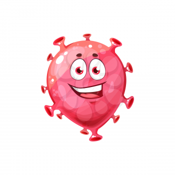 Bacterial funny pathogen, microbiological coronavirus isolated icon. Vector biological monster happy emoticon. Smiling monster cartoon character. Microbe organism bacteria microorganism with eyes