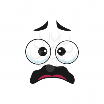 Cartoon face vector icon, frightened worry emoji, scared facial expression with wide open or goggle eyes and open tremble mouth. Fear or worry feelings isolated on white background
