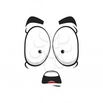 Cartoon face vector icon, surprised funny emoji, astonished facial expression with wide open or goggle eyes and open mouth, feelings isolated on white background