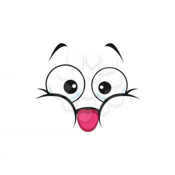 Teasing emoticon showing tongue, playful emoji with kind face expression isolated icon. Vector dangle emoji speech bubble or chatbot, kind gesture. Childish comic avatar, badger pick on emoji