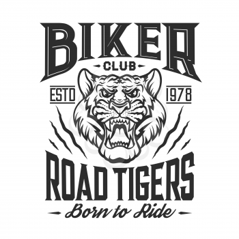 Bikers club emblem, tiger claw torn icon, custom motorcycle racers and motorbike racing. Vector Toad Tigers club grunge T-shirt print, chopper motorbike gang garage sign