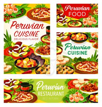 Peruvian restaurant dishes with meat, fish, vegetable and dessert. Grilled chicken chilli salad, beef corn stews and seafood shrimp croquettes, flounder ceviche and milk cookies with spice herbs