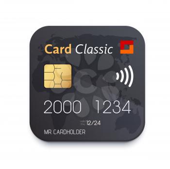 Credit or debit card icon. Online payment, exchange technology application. 3d vector button for cashless virtual payment or credit service, money exchange transaction finance app interface
