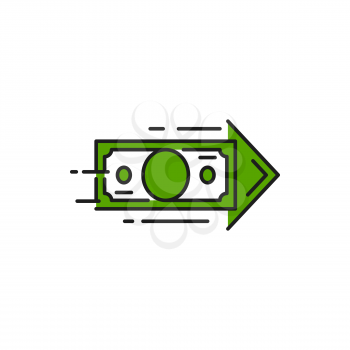 Cashback or revenue, return or refund on investment concept, arrow payment color line icon. Vector fast pay or cash receiving, currency conversion, money transfer, financial service, green dollar bill