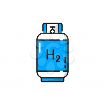 Tank with hydrogen, H2 filling station, renewable energy and clean environment concept isolated line icon. Vector cylinder container with green energy gas, multipurpose balloon with flammable liquid