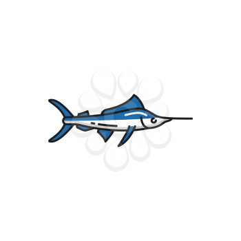 Narwhal or narwhale medium-sized toothed whale isolated fish native to Portugal flat cartoon icon. Vector aquatic mammal, wildlife creature. Underwater marine animal, big fish with sharp nose