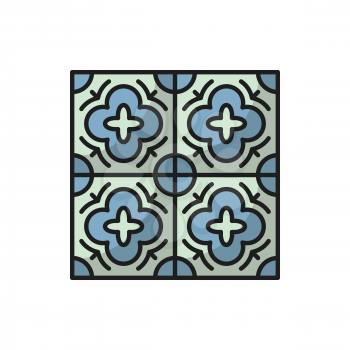 Azulejo floor tile isolated abstract geometric mediterranean pattern, portuguese ornament. Vector green floor tiles azulejo design, cement talavera mosaic, oriental ethnic patchwork, portugal ornament