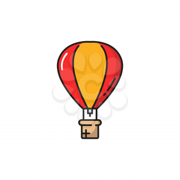 Aerostat hot air balloon in yellow and red colors, hot air balloon or aerostat isolated line icon. Vector Switzerland hobby sport activity recreation holiday, aerostat hot air balloon with Swiss flag