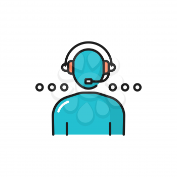 Customer service user in headphone color line icon isolated. Vector online consultant support help, consulting management, speaker in headset. Call center worker, person on internet conference