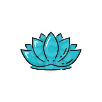 Waterlily lotus flower herbal cosmetics ingredient isolated blue blooming bud. Vector lily blossom symbol of harmony and wellbeing, Thailand plant. Spa emblem, exotic waterlily, cosmetics ingredient