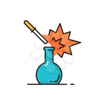 Gene engineering, beaker and droplet lab glassware isolated color line icon. Vector genetics, chemistry and physics concept, scientific research, pharmaceutical glassware, laboratory beakers