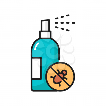Cat remedy from fleas, tick spray parasite disinsection isolated outline icon. Vector pet remedy for dogs, puppies and kittens, domestic animals healthcare, veterinarian liquid disinfection product