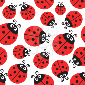 Ladybug pattern, vector seamless wrapping paper or cute baby design. Ladybird decorative fabric with funny insects on white background. Cartoon kids wallpaper, textile ornament repeat ladybug texture