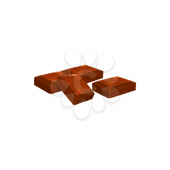 Chocolate bar pieces, dark or milk chocolate candy square blocks, vector isolated icon. Broken chocolate bar pieces, cocoa or cacao food sweet bites or snacks and confection desserts