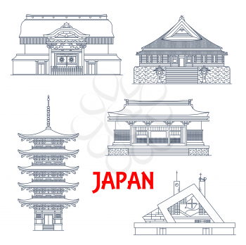 Japan landmarks, temples and pagodas icons, Japanese shrines, travel architecture, Asian buildings. Japan landmark temple Eihei-ji, Yamaguchi Xavier Memorial church, Shoin Shrine and Ruriko-ji pagoda