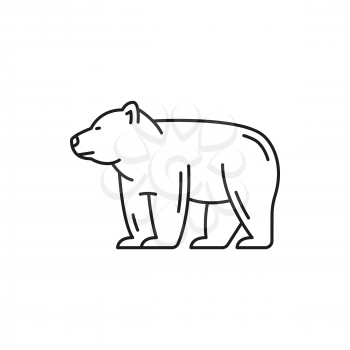 Bern bear isolated thin line icon. Vector side view of wildlife big beast, ursus predator. Wild animal standing on four paws, siberian or american bear. Berne city of Switzerland flag heraldic bear