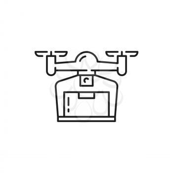 Delivery service, drone shipping parcel package isolated outline icon. Vector modern deliver service technology, shipping logistic, online shopping and food delivery services. Fast express orders