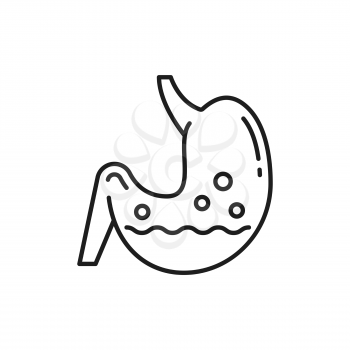 Stomach flora, abdomen and digestion internal human organ with probiotics, lactobacillus and prebiotic bacteria icons isolated. Vector digestive system, tract with bacteria, virus, microorganisms