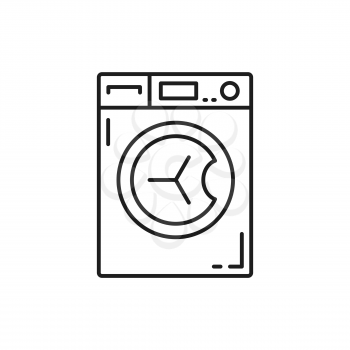 Drying, dish washing machine isolated electric washer thin line icon. Vector household appliance, laundromat or cloth dryer, device for household chores. Bathroom washing device, steel washer