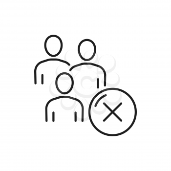 People with decline mark isolated thin line icon. Vector business team, wrong answer, disagreement and negative opinion, cancellation mark. Discussion and meeting, no hiring sign, rejection to hire