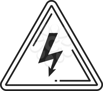 High voltage triangular sign isolated thin line icon. Vector caution triangle with power lighting voltage, danger and precaution. Danger symbol, black arrow in triangle with pointer down, warning