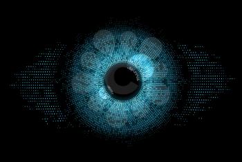 Digital eye, data network and cyber security technology, vector background. Futuristic tech of virtual cyberspace and internet secure surveillance, binary code digital eye or safety scanner