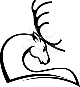 Outline silhouette of elk head isolated moose or deer profile. Vector black reindeer with antlers