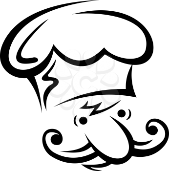 Chef cook with moustache isolated. Vector male portrait, professional baker or waiter in toque hat