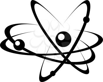 Atomic energy symbol black vector icon. Chemical reaction sign. Electrons moving on orbits minimal illustration. Atomic energy concept. Nuclear reaction model silhouette isolated on white background