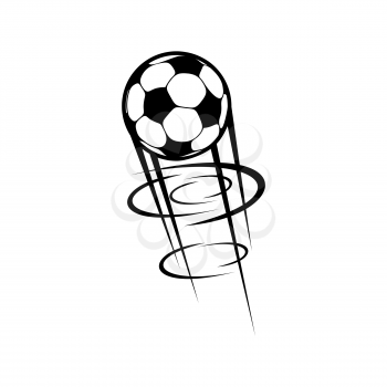 Flying soccer ball isolated football in motion. Vector movement of ball through net