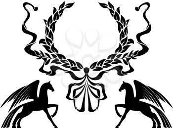 Winged horses with laurel wreath for heraldry design