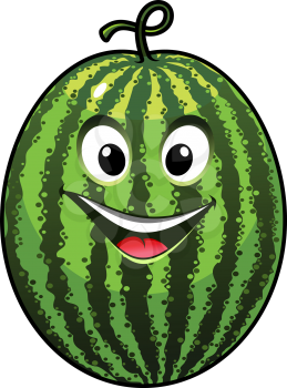 Happy cartoon vector illustration of a colourful cheerful goofy watermelon with a big smile isolated on white