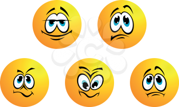 Five different smiles emoticons and moods for design