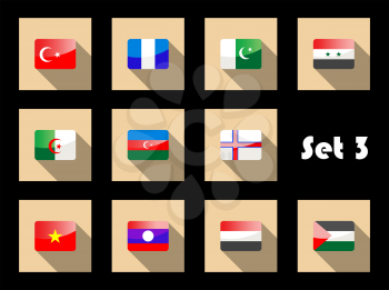 Set of flat flag icons of Eastern countries of Turkey, Pakistan, Syria, Iran, Yemen, Azerbaijan, Thailand, Vietnam for design